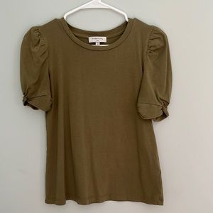 Women’s Habitual Olive Green Short Puff Sleeve Soft Cotton Knit Size XS
